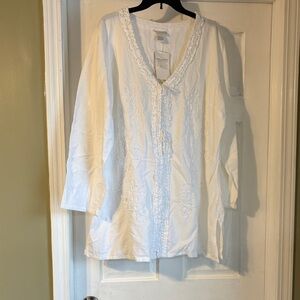 Soft Surroundings White Embroidered Blouse